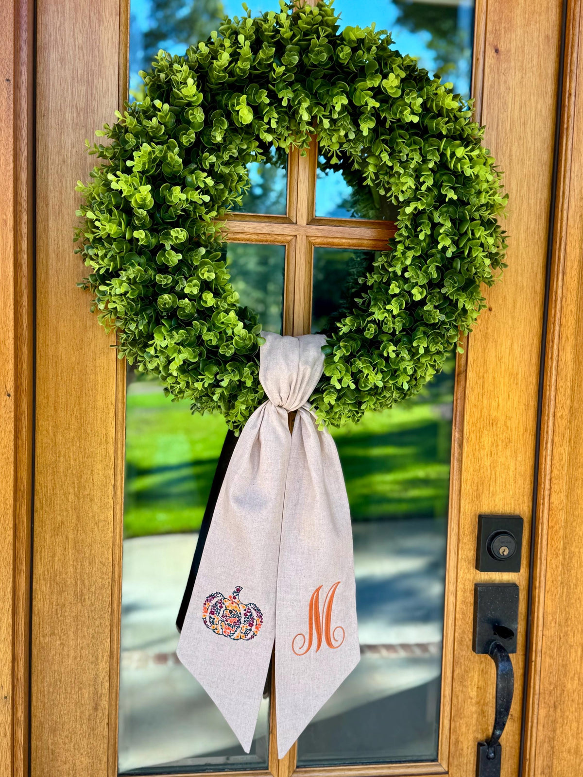 Floral Pumpkin Monogram Wreath Sash | Natural Tan