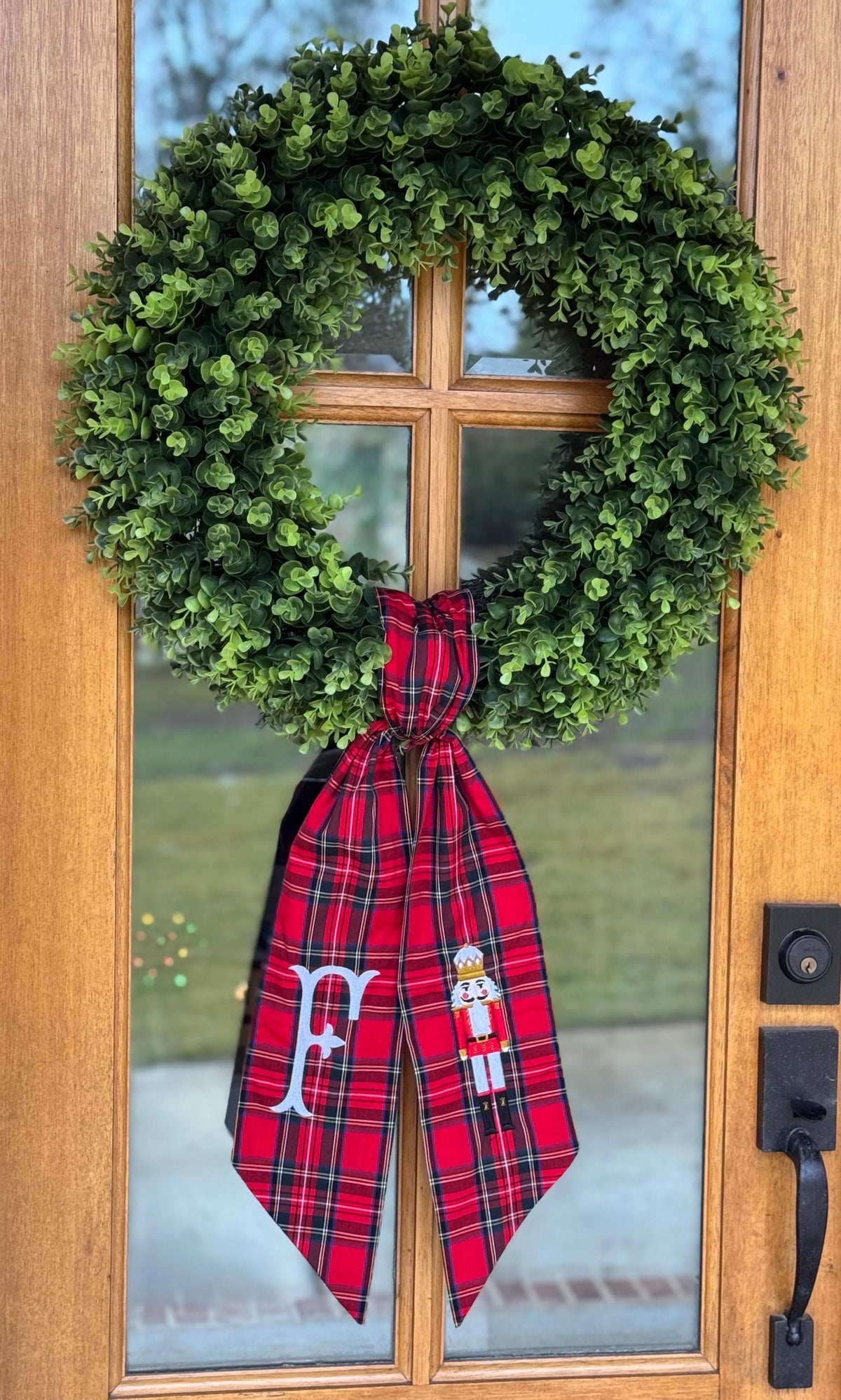 Red & White Christmas Nutcracker Wreath Sash | Red Tartan Plaid