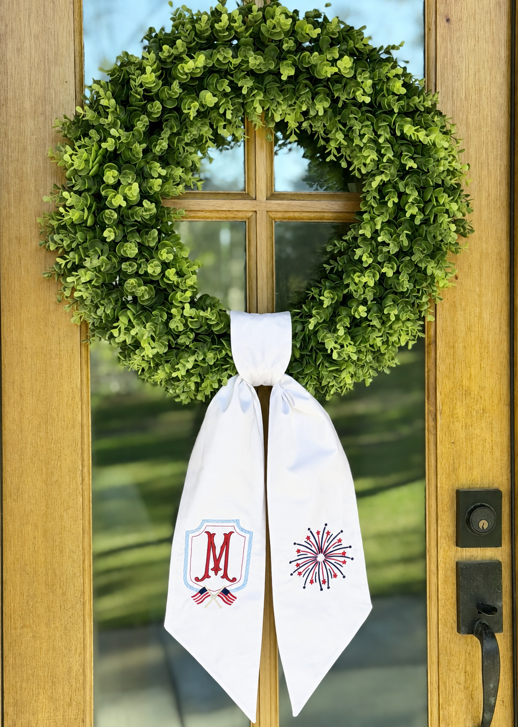 Patriotic Crest & Fireworks Wreath Sash | White