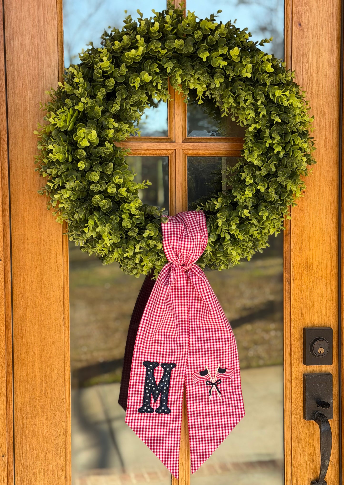 Stars & Flags Wreath Sash | Red 1/8" Gingham