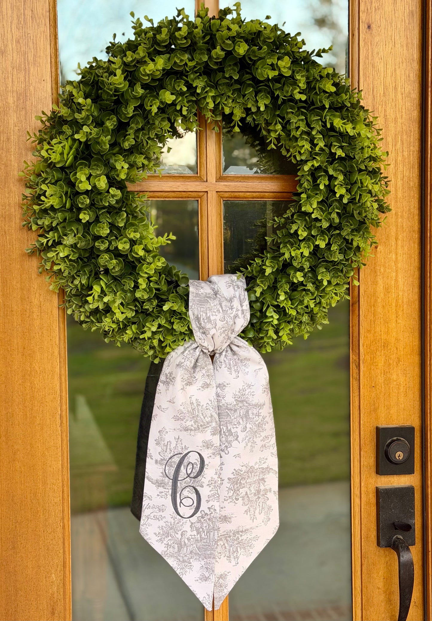 Classic Initial Wreath Sash | Light Grey Toile