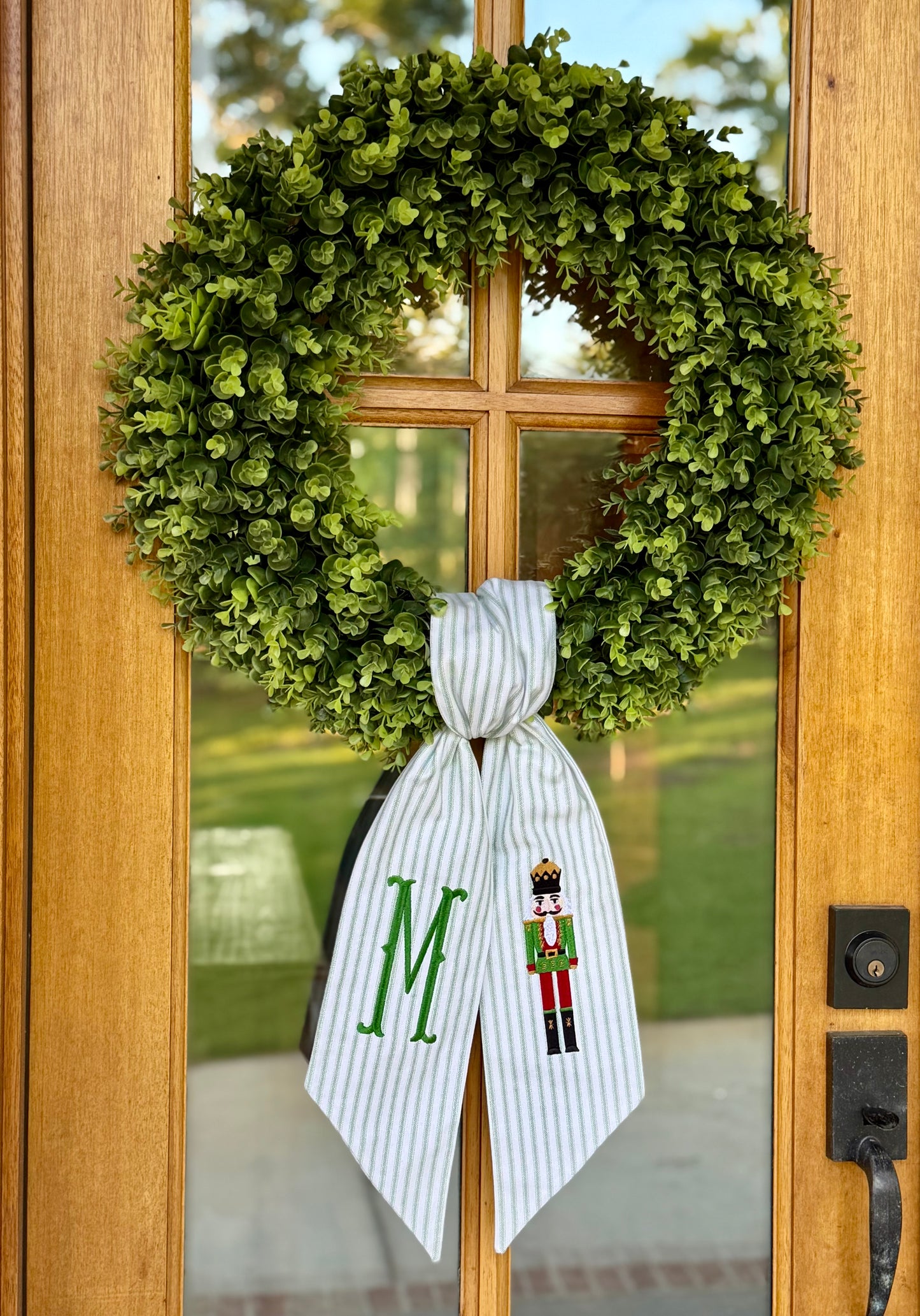 Bright Green & Red Christmas Nutcracker Wreath Sash | Green Ticking