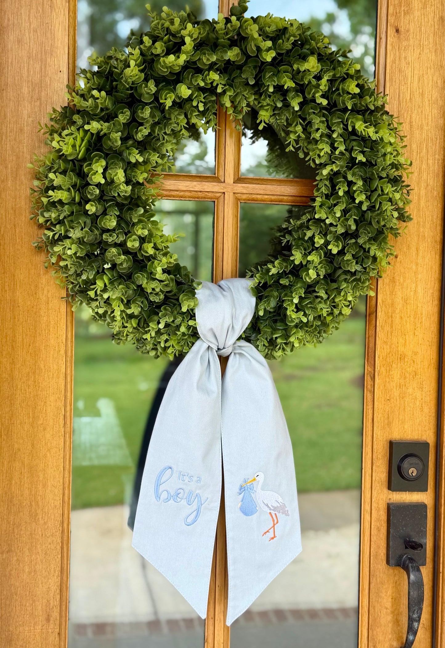 It's A Boy Stork Wreath Sash | Baby Blue