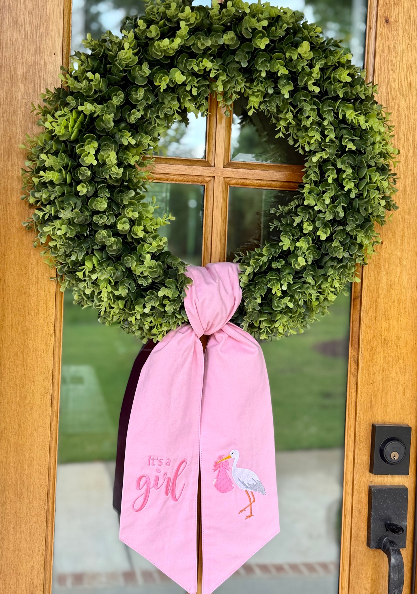It's A Girl Stork Wreath Sash | Pink