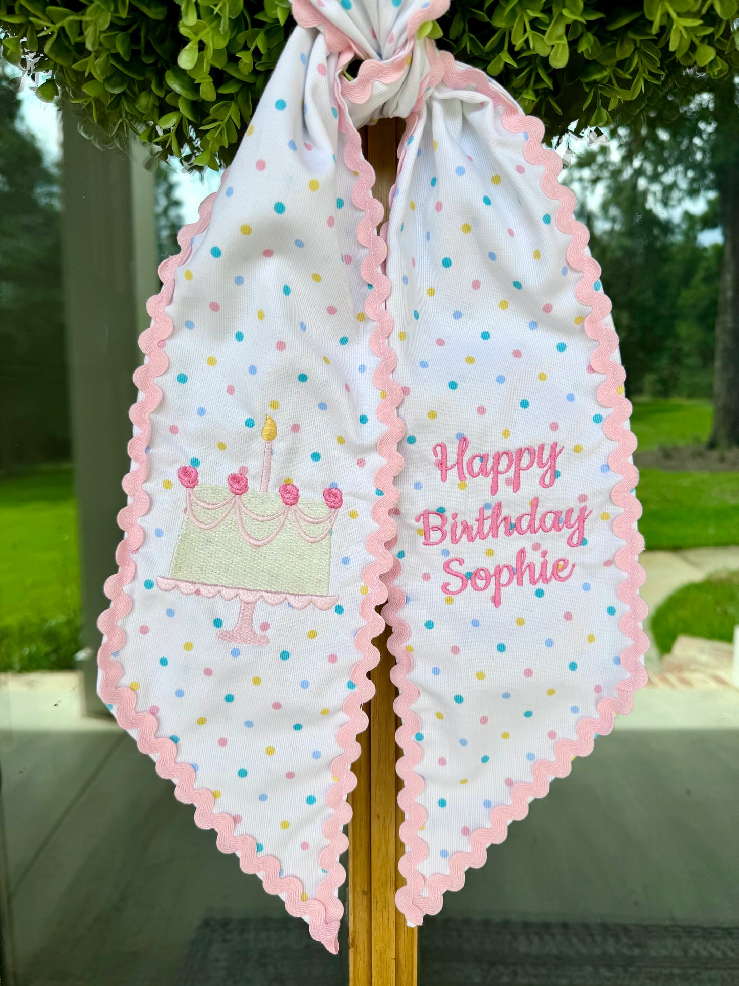 Custom Girl Birthday Sash | Confetti Dot w/ Light Pink Rick Rack