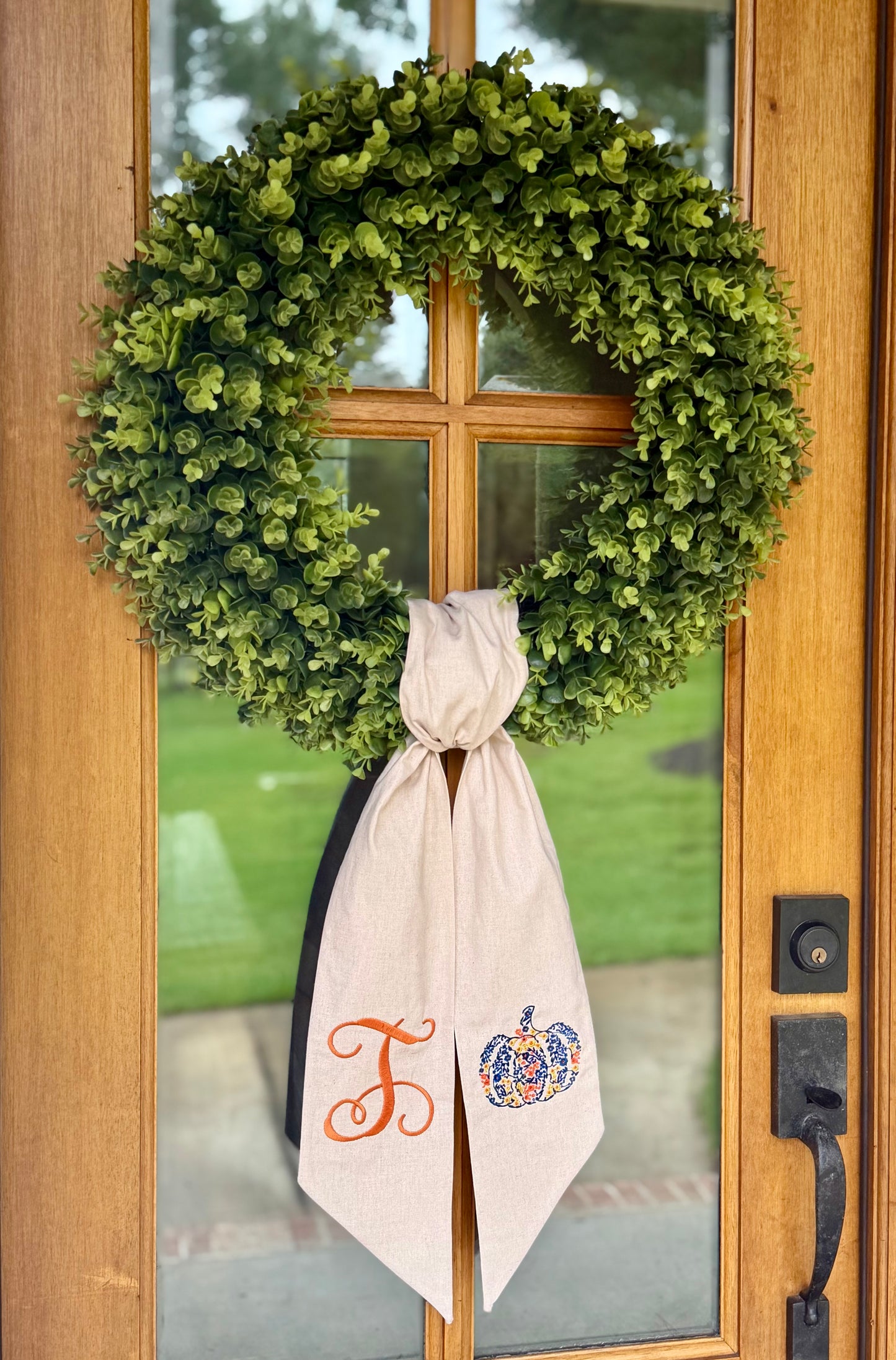 Chinoiserie Pumpkin Monogram Wreath Sash | Natural Tan