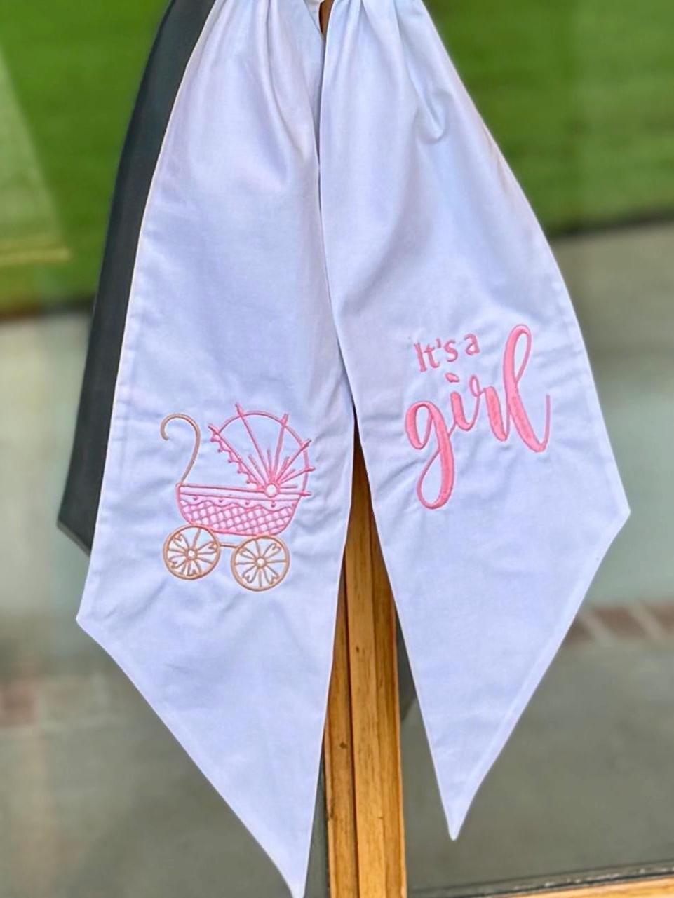 It's A Girl Carriage Wreath Sash | White