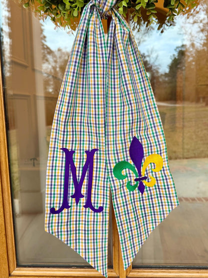 Mardi Gras Fleur-de-Lis Wreath Sash | Mardi Gras Plaid