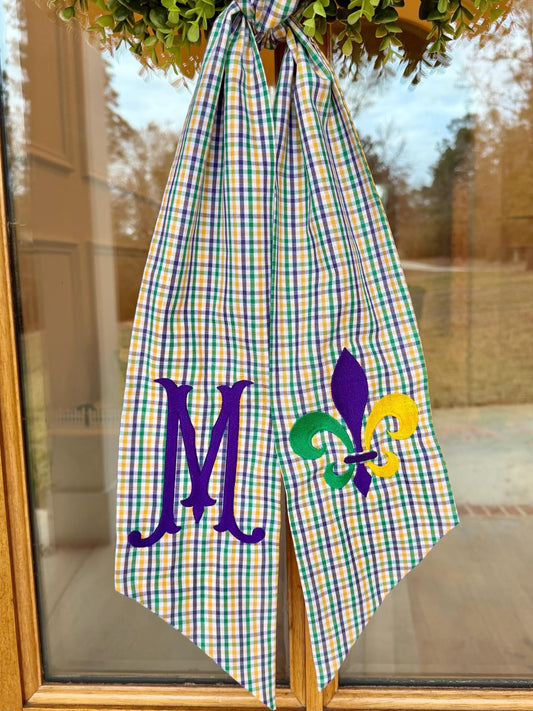 Mardi Gras Fleur-de-Lis Wreath Sash | Mardi Gras Plaid