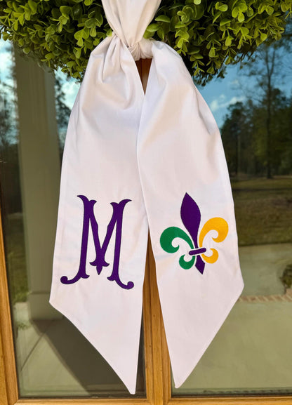 Mardi Gras Fleur-de-Lis Wreath Sash | White