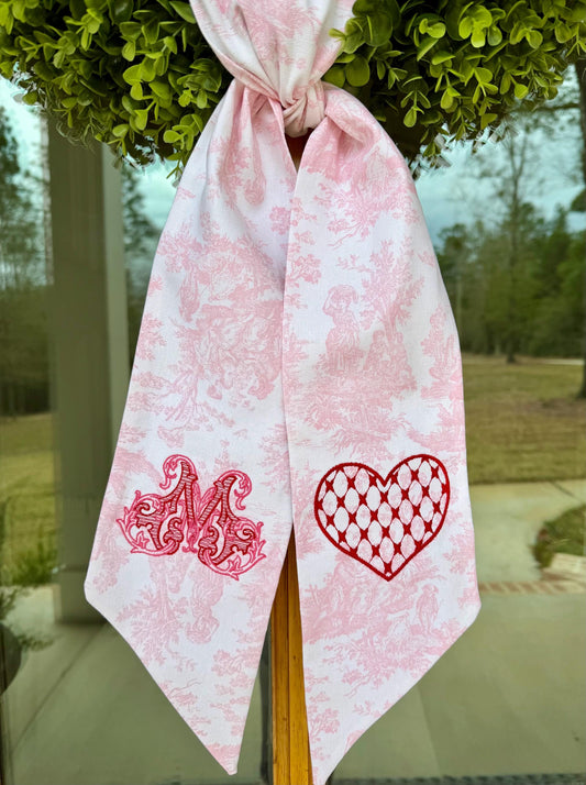 Heart Monogram Wreath Sash | Pink Toile
