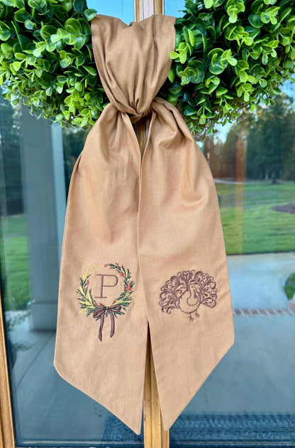 Thanksgiving Turkey Wreath Sash | Natural Tan