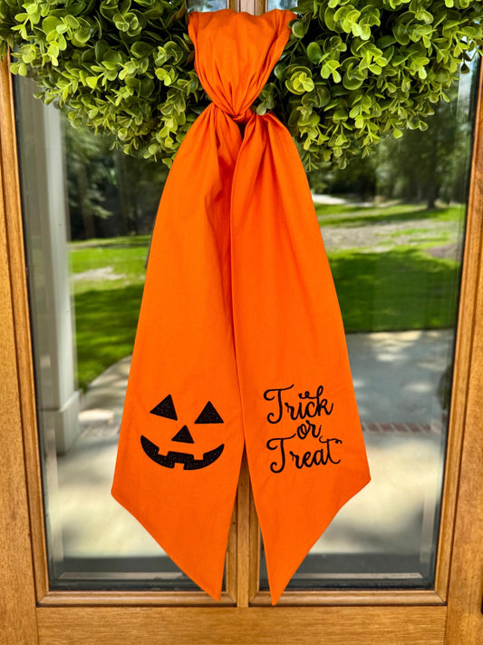 Halloween Jack-O'-Lantern Wreath Sash | Orange