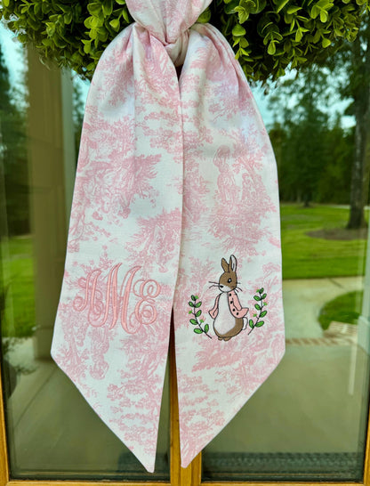 Storybook Bunny Monogrammed Wreath Sash | Pink Toile