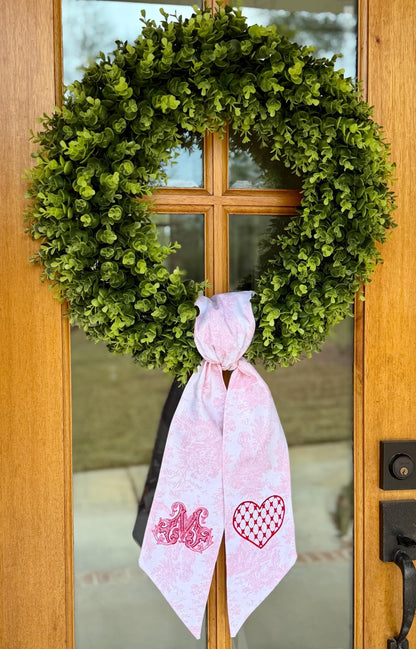 Heart Monogram Wreath Sash | Pink Toile