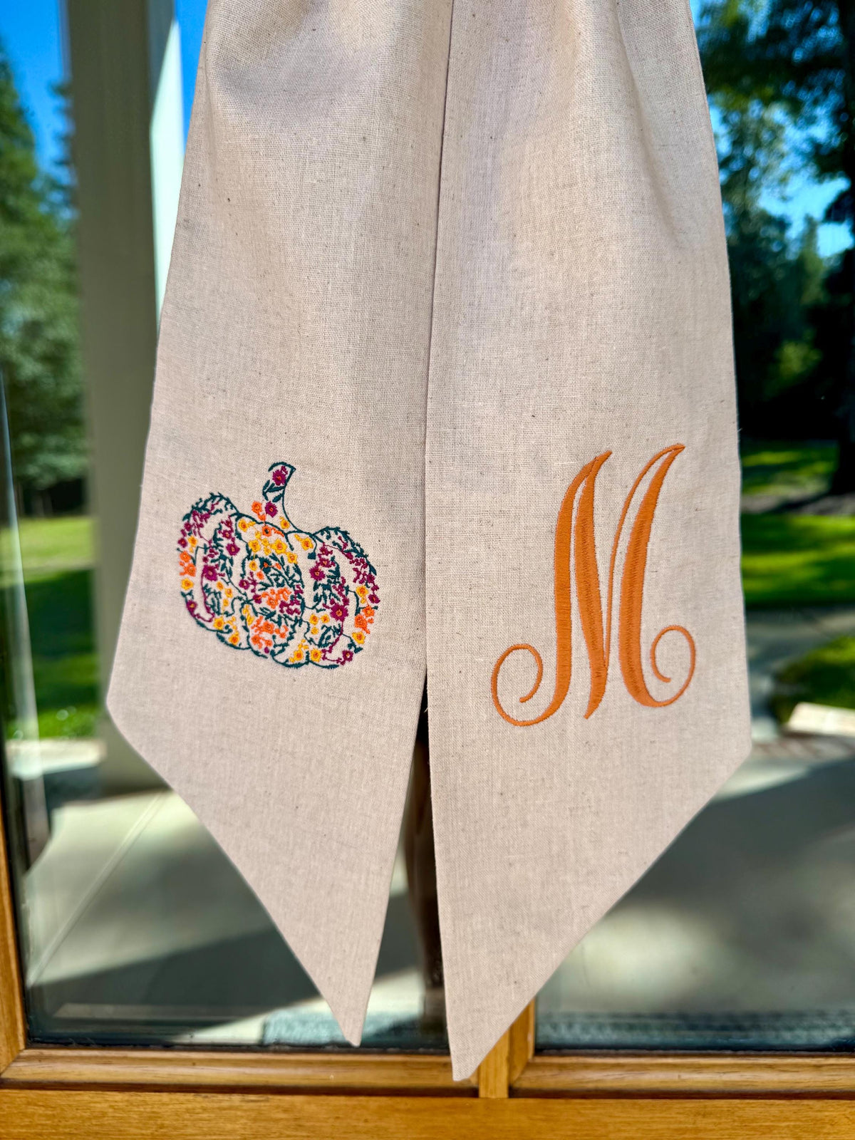 Floral Pumpkin Monogram Wreath Sash | Natural Tan