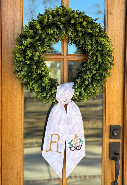 Mardi Gras Mask Wreath Sash | Lavender Toile