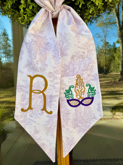 Mardi Gras Mask Wreath Sash | Lavender Toile