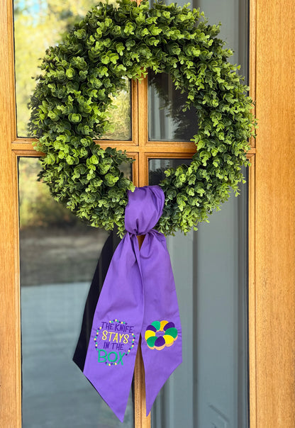 Mardi Gras King Cake Wreath Sash | Purple