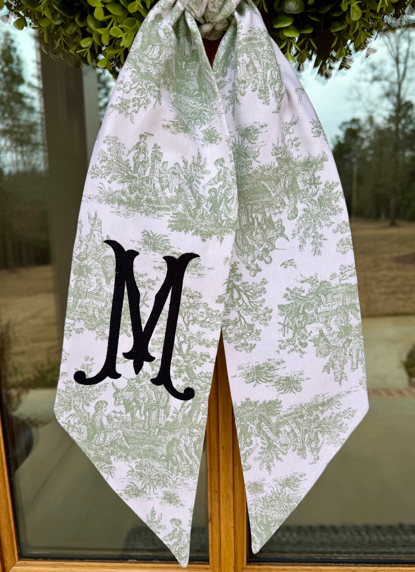 Classic Initial Wreath Sash | Sage Green Toile