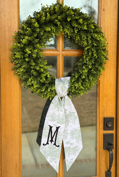 Classic Initial Wreath Sash | Sage Green Toile