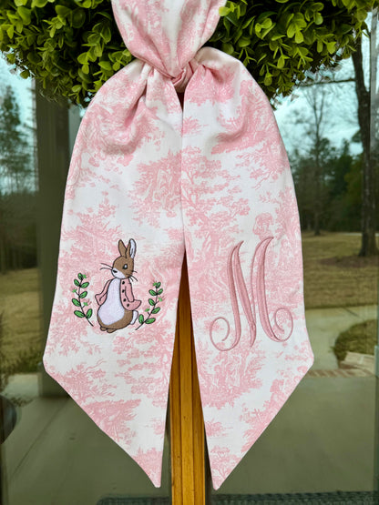 Storybook Bunny Monogrammed Wreath Sash | Pink Toile