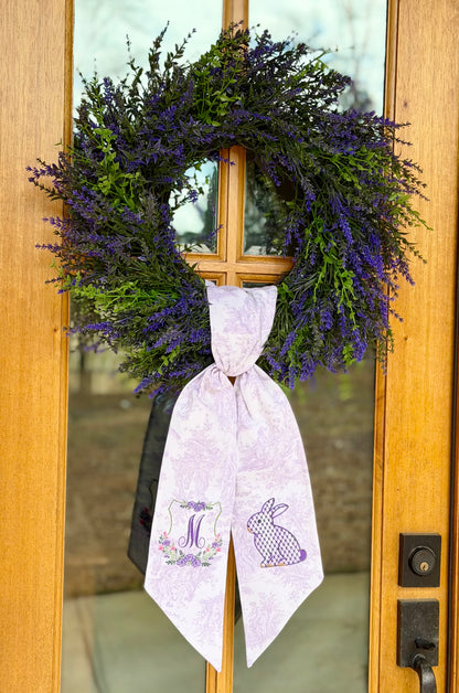 Garden Bunny Wreath Sash | Lavender Toile