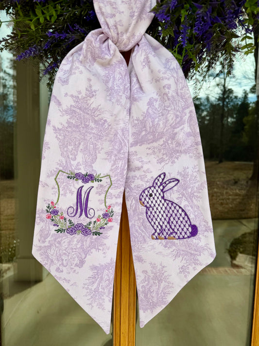 Garden Bunny Wreath Sash | Lavender Toile