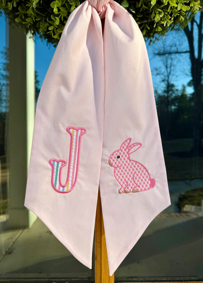 Pink Bunny Monogram Wreath Sash | Light Pink