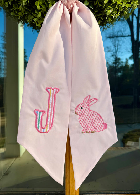 Pink Bunny Monogram Wreath Sash | Light Pink