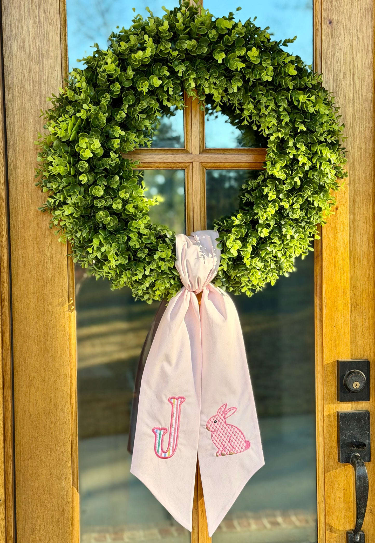 Pink Bunny Monogram Wreath Sash | Light Pink