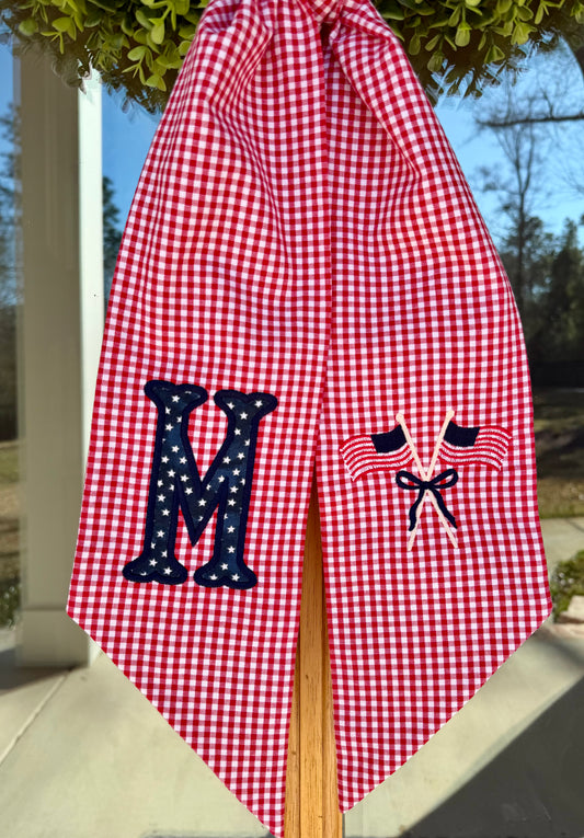 Stars & Flags Wreath Sash | Red 1/8" Gingham