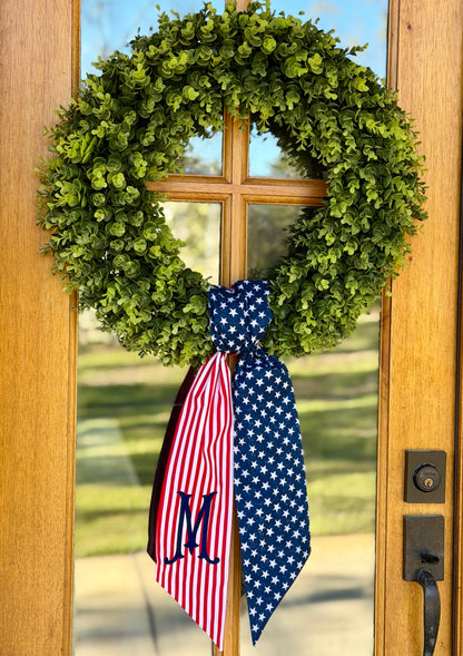 Patriotic Initial Wreath Sash | Stars & Stripes
