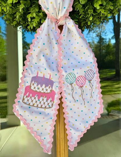Let's Celebrate Birthday Wreath Sash | Confetti Dot w/ Light Pink Rick Rack