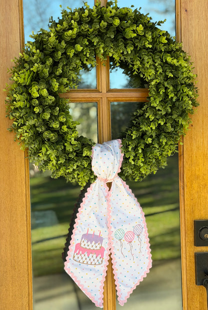 Let's Celebrate Birthday Wreath Sash | Confetti Dot w/ Light Pink Rick Rack