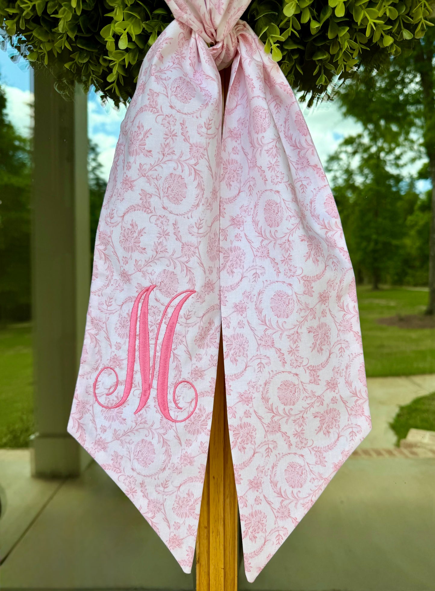 Classic Initial Wreath Sash | Light Pink Floral Scroll