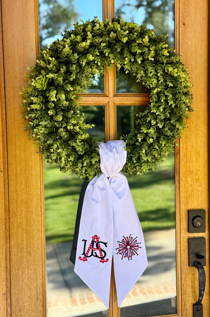 USA & Fireworks Wreath Sash | White