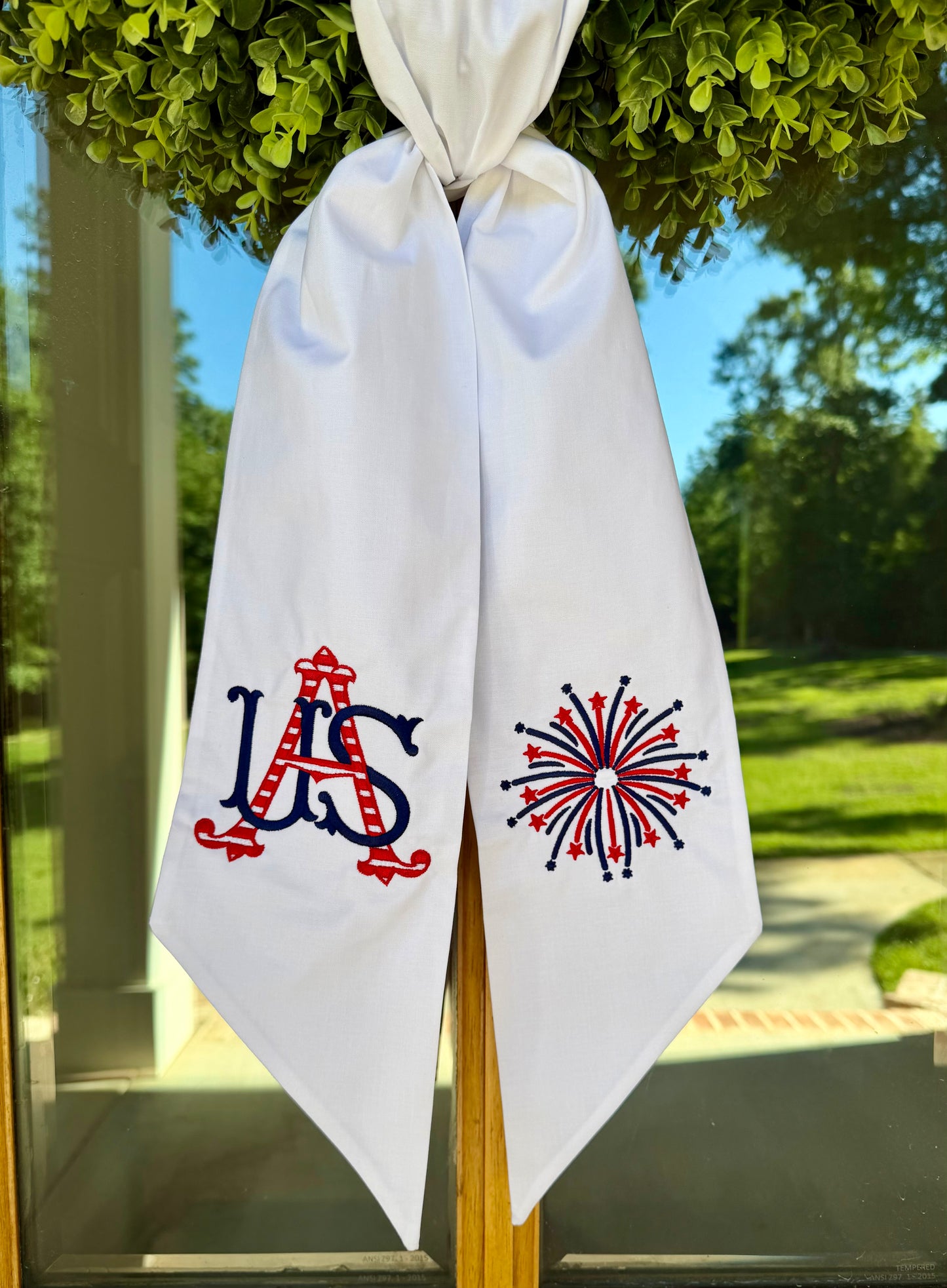 USA & Fireworks Wreath Sash | White