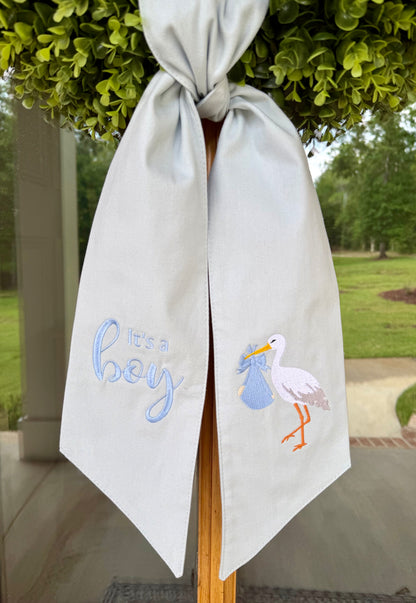 It's A Boy Stork Wreath Sash | Baby Blue