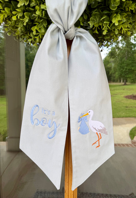 It's A Boy Stork Wreath Sash | Baby Blue