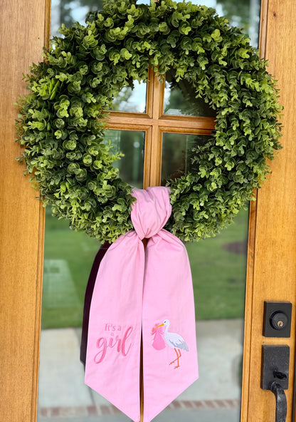 It's A Girl Stork Wreath Sash | Pink