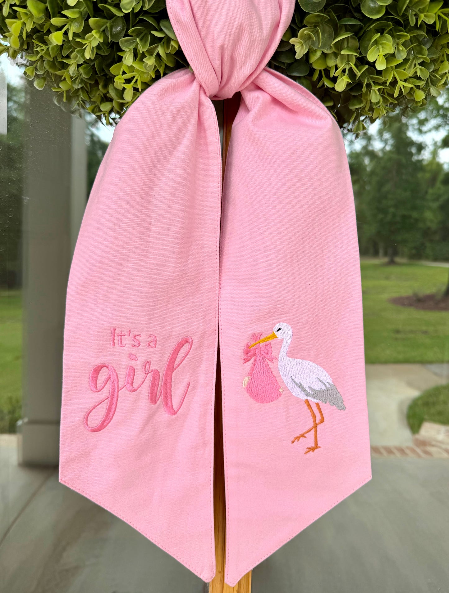 It's A Girl Stork Wreath Sash | Pink