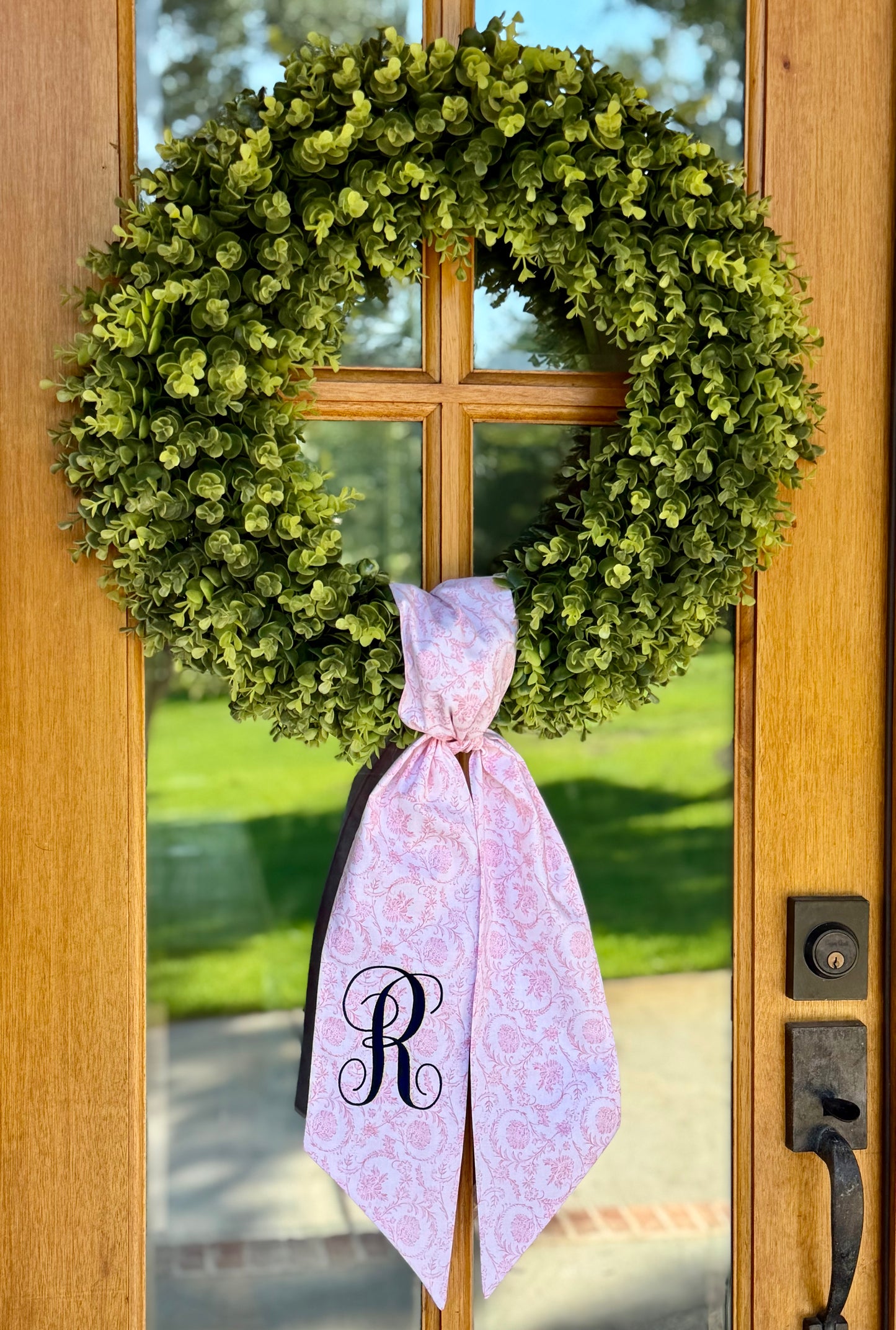 Classic Initial Wreath Sash | Light Pink Floral Scroll