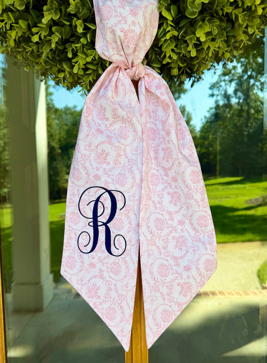 Classic Initial Wreath Sash | Light Pink Floral Scroll