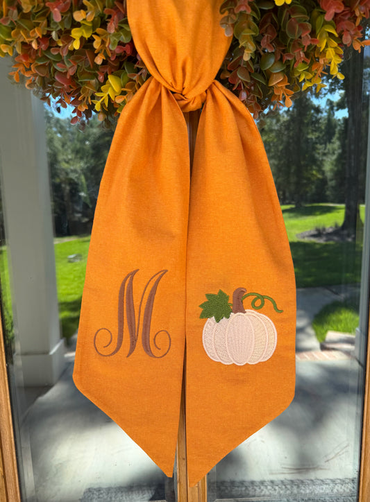 White Pumpkin Monogram Wreath Sash | Autumn Gold