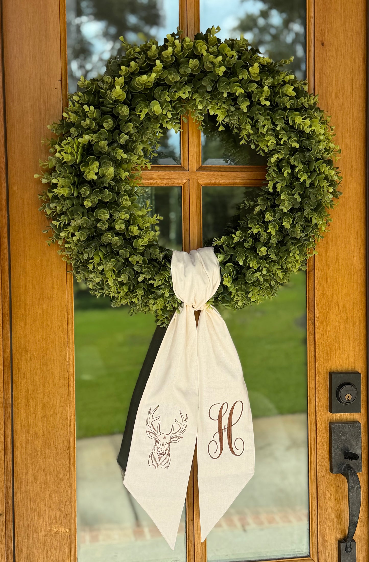 Deer Monogram Wreath Sash | Natural Linen