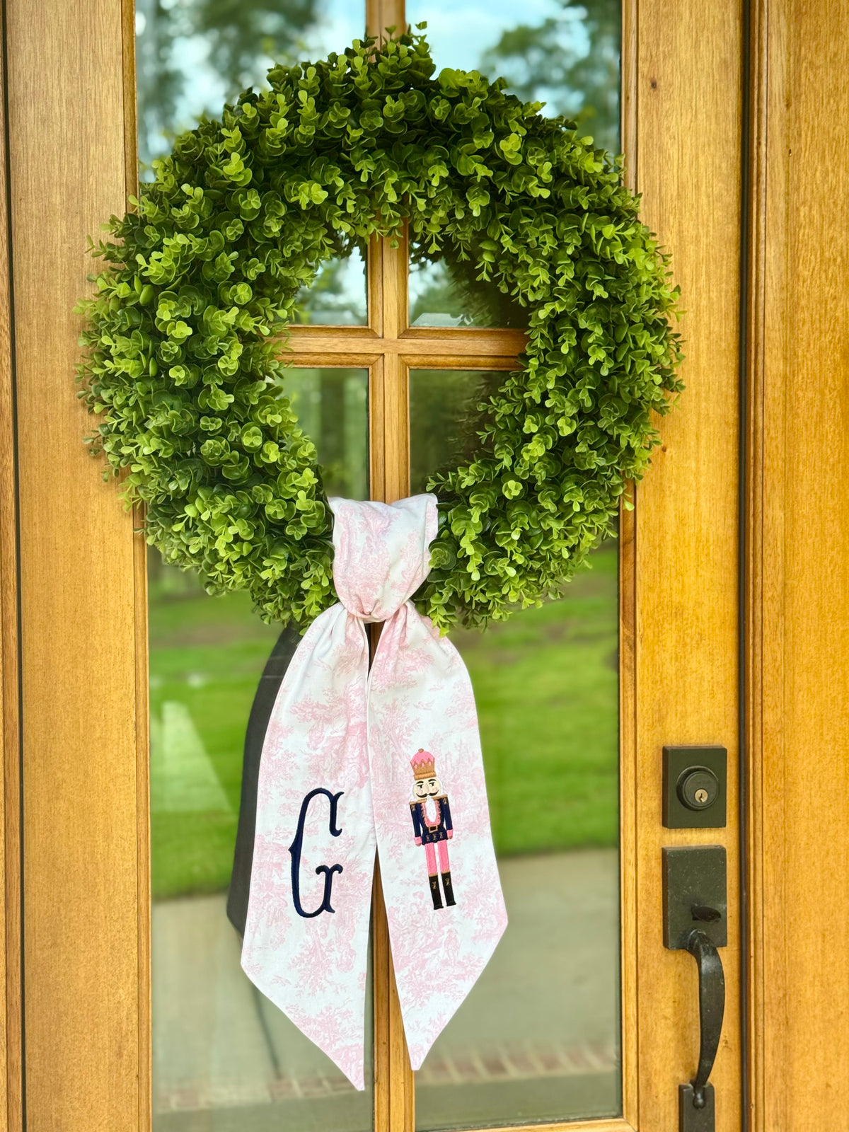 Pink & Navy Christmas Nutcracker Wreath Sash | Pink Toile