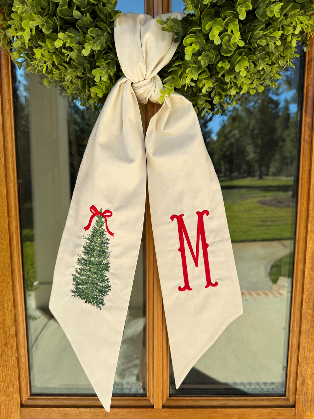 Classic Pine Christmas Tree Wreath Sash | Ivory