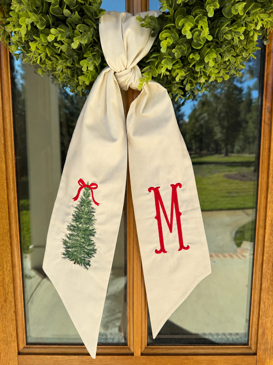 Classic Pine Christmas Tree Wreath Sash | Ivory