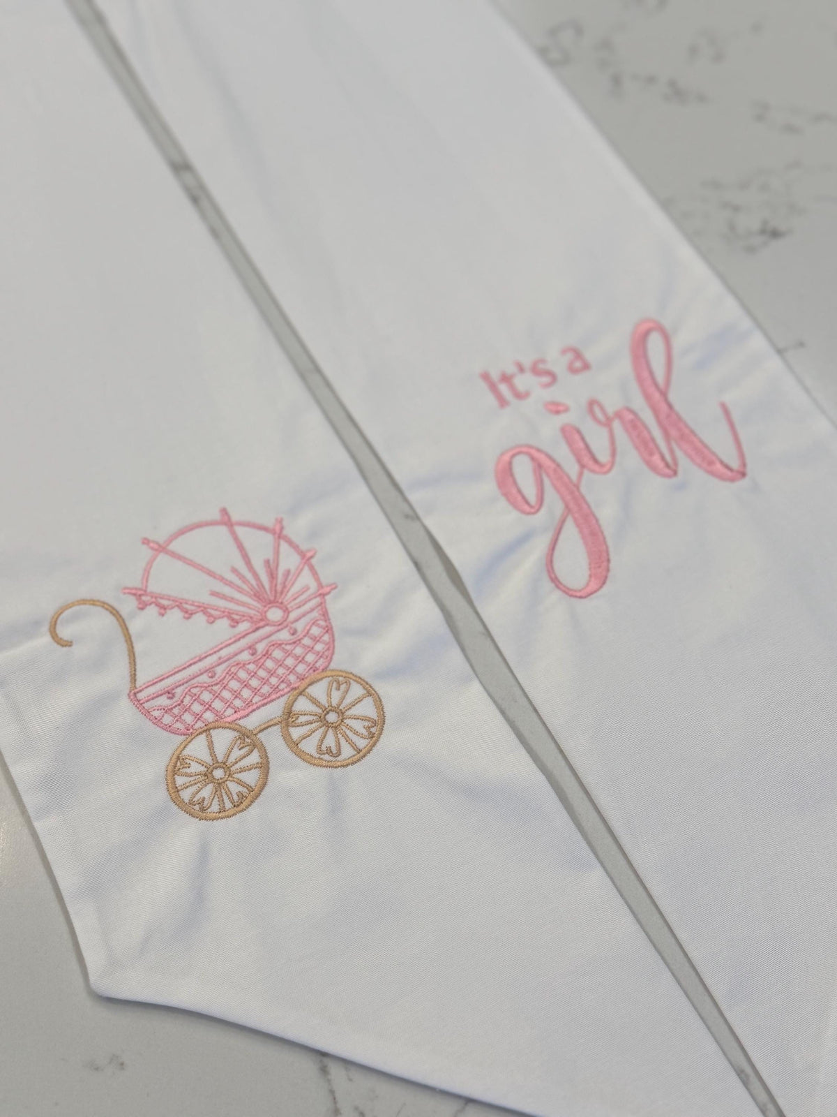 It's A Girl Carriage Wreath Sash | White